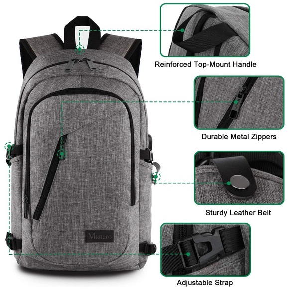 Mancro travel laptop backpack w/ USB port. 🚹or🚺 - Picture 7 of 8